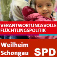 SPD Logo mit Flüchtlingskind und dem Titel verantwortungsvolle Flüchtlingspolitik